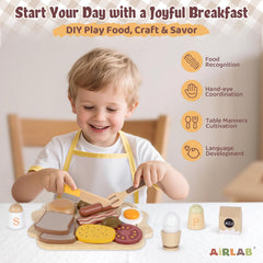 Airlab sunny-side egg wooden toy enhances breakfast pretend playtime.
