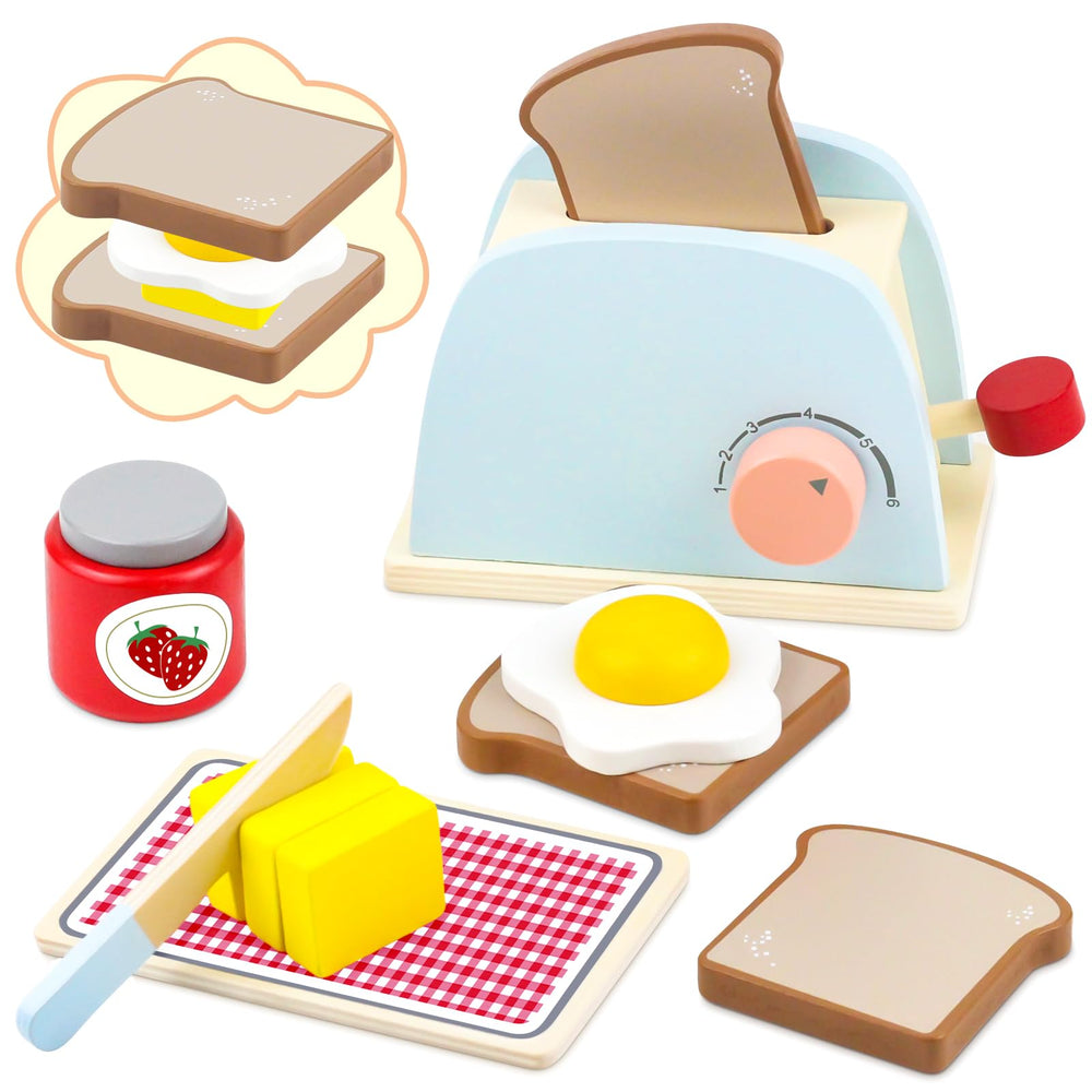 Airlab wooden toaster toy sparks imaginative pretend breakfast in a kid's play kitchen.