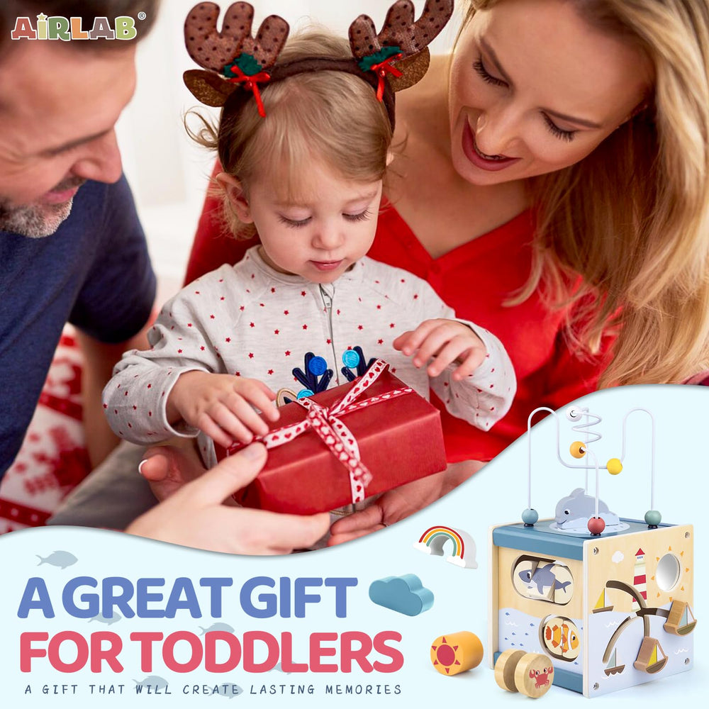 Airlab compact, travel-friendly activity cube for toddlers