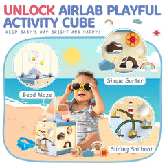Airlab cube with rotating puzzle encourages problem solving and color play