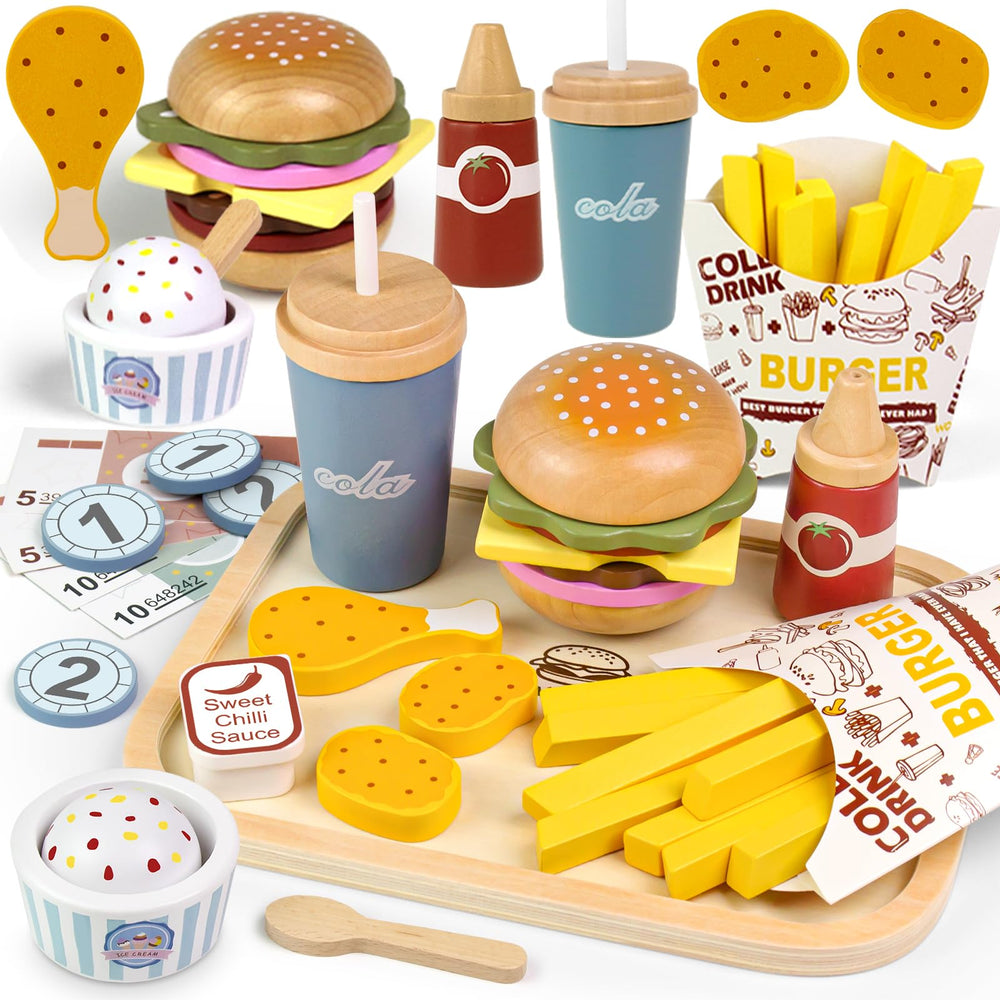 Airlab wooden hamburger play set for imaginative kitchen role-play and fine motor practice