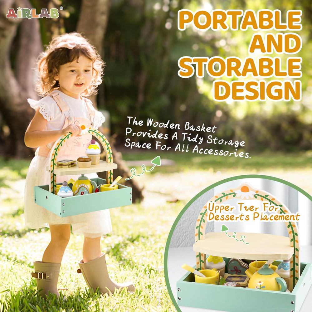 Airlab wooden tea set cakes add colorful, story-friendly treats.