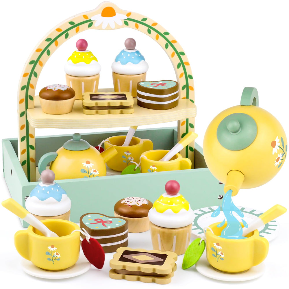 Airlab wooden tea set teapot for safe imaginative play with smooth edges.