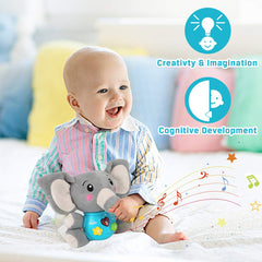 Aitbay elephant music toy with buttons and lights for infant engagement.