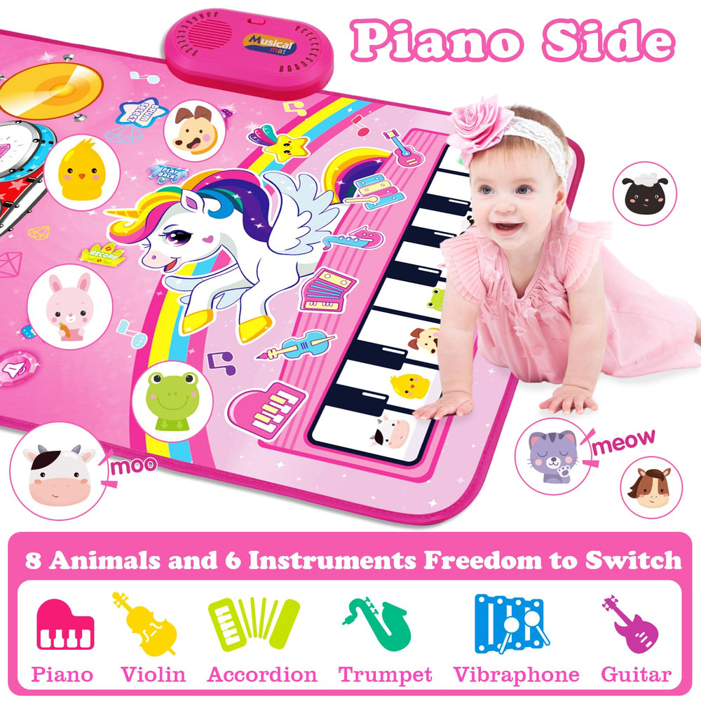 Aitbay Unicorn Music Mat drum side with sticks for rhythmic play.