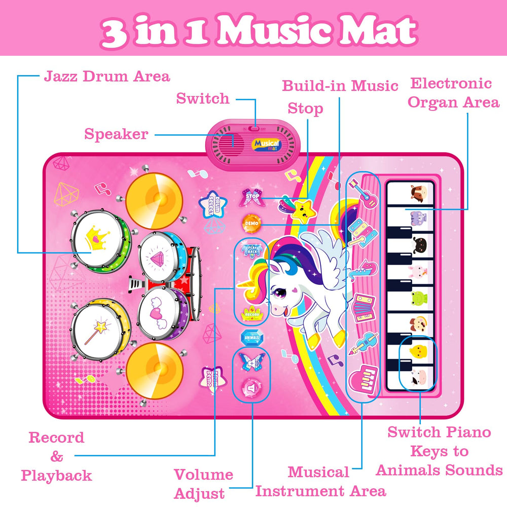 Aitbay Unicorn Music Mat folds for easy storage and portability.