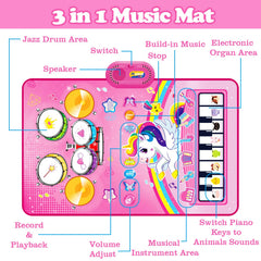 Aitbay Unicorn Music Mat folds for easy storage and portability.