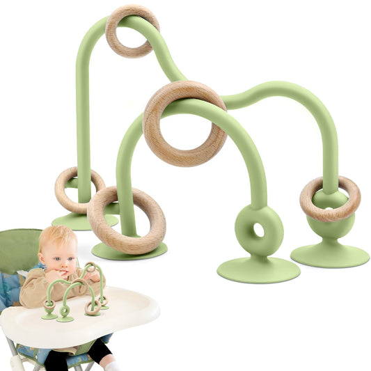 AiTuiTui baby sensory high chair suction toy in green with secure suction for meals.