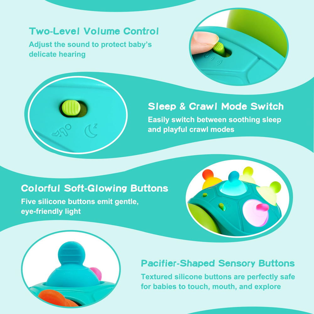 AiTuiTui turtle back with silicone pop-its serves as a teether for gums.