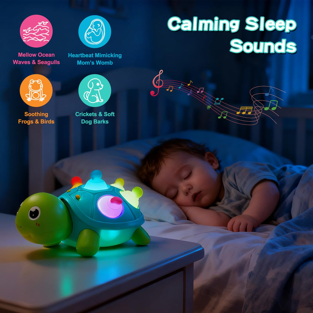 AiTuiTui turtle shows sleep modes and nature sounds for soothing routines.