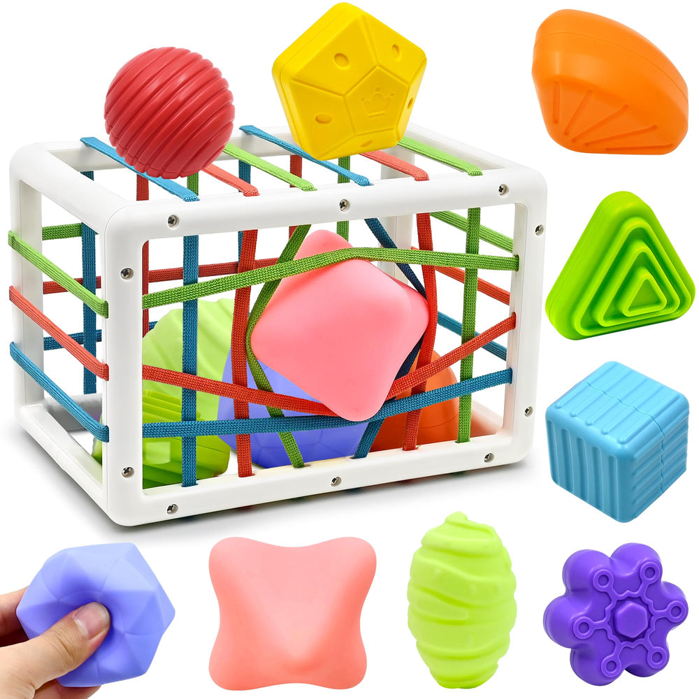 AiTuiTui shape sorter cube with soft textured balls stimulates fine motor skills and problem solving.