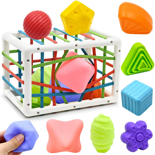 AiTuiTui shape sorter cube with soft textured balls stimulates fine motor skills and problem solving.