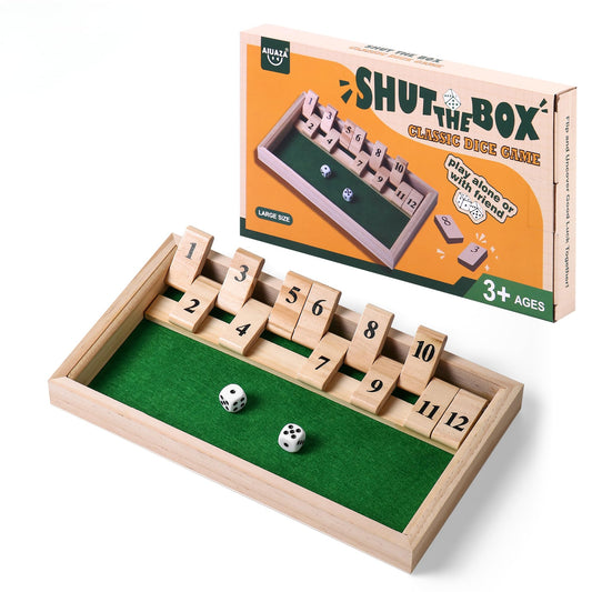AIUAZA Shut The Box board with wooden tiles for family math play.