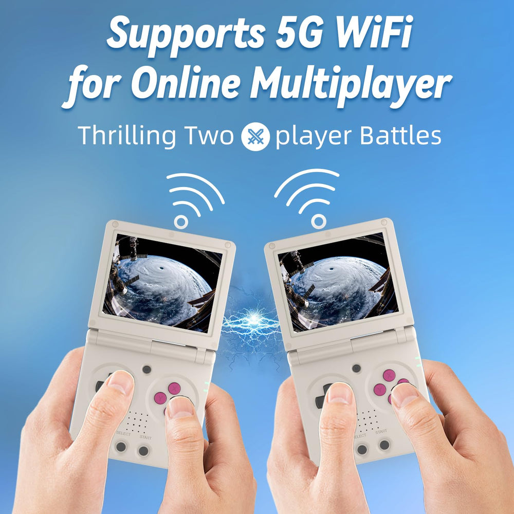 RG35XXSP supports 5G WiFi and Bluetooth for wireless multiplayer and streaming.