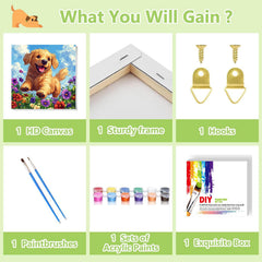 Ajepon framed canine paint by number canvas closeup showing clear numbers
