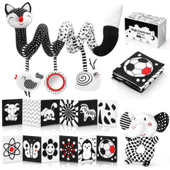 AJsupojouet high-contrast car seat toy with chick, mirror, and snail to engage newborn vision.