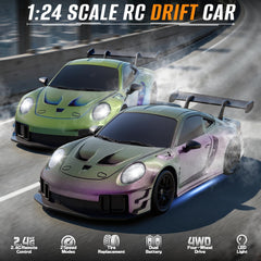 Aka Supaku RC drift car LED headlights illuminate night driving.