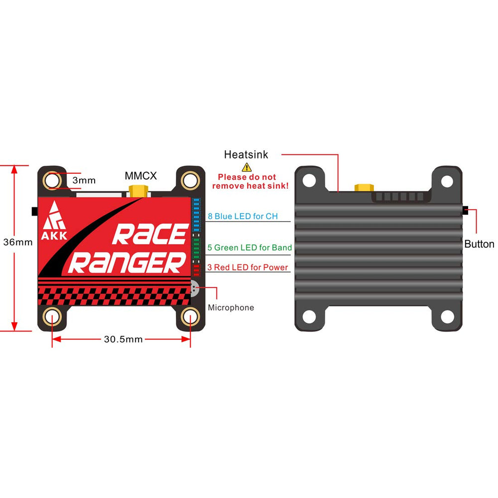 AKK A1918 5.8G VTX built-in mic captures flight ambience for awareness