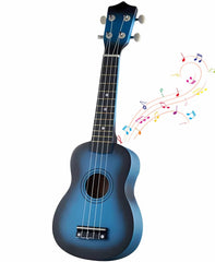 Akmiy 21-inch blue wooden guitar front view for beginner practice