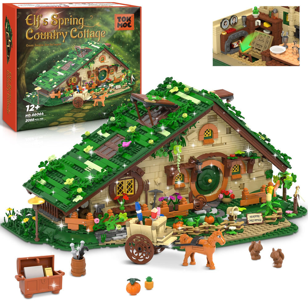 AKVOESS Medieval Fantasy A-Frame Cabin front view showing forest setting and entryway for display