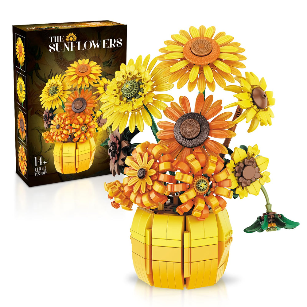 AKWME sunflower building set assembly with Van Gogh-inspired blooms for creative home decor projects