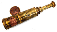 ALADEAN Scout Regiment brass telescope with wooden case for display.
