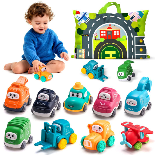 ALASOU baby cranes car toys on a soft playmat for imaginative play.