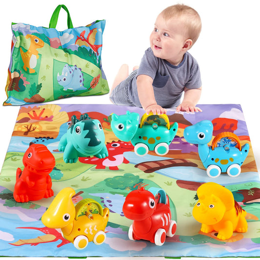 ALASOU dinosaur car toys on playmat promote imaginative play.