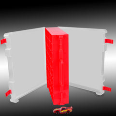 ALCYON red exterior highlights a compact storage solution for playrooms