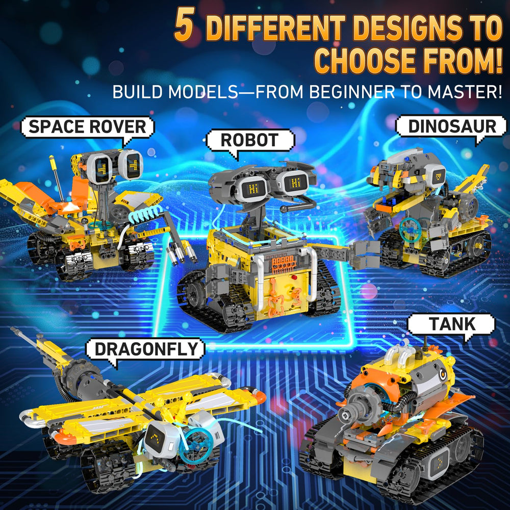Alerisca 5in1 STEM robot kit tank model highlights rugged building fun.