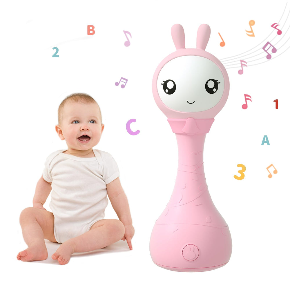 alilo Yoyo Talking Bunny rattle with soft ears promotes tactile exploration.