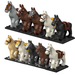 ALiquid custom minifigure horse set with saddles and bases for compatible LEGO figures