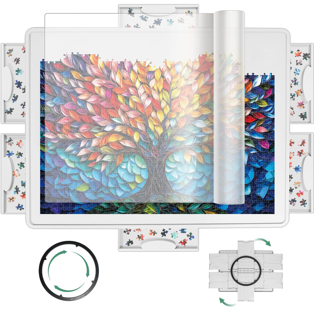 ALL4JIG puzzle board 360° lazy susan base enables effortless large-puzzle rotation.