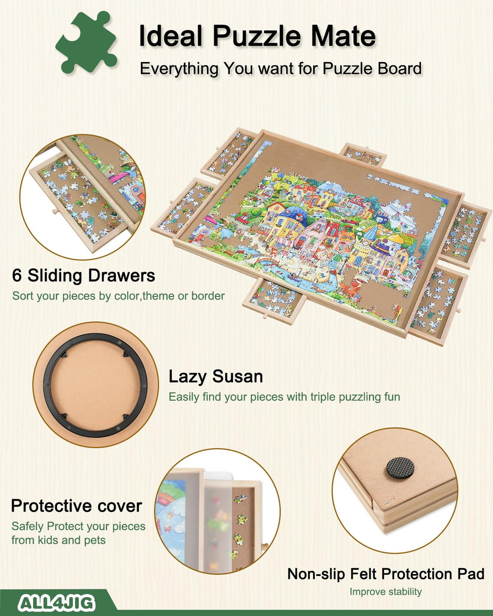 ALL4JIG puzzle-table-cover protects puzzles from dust during setup.