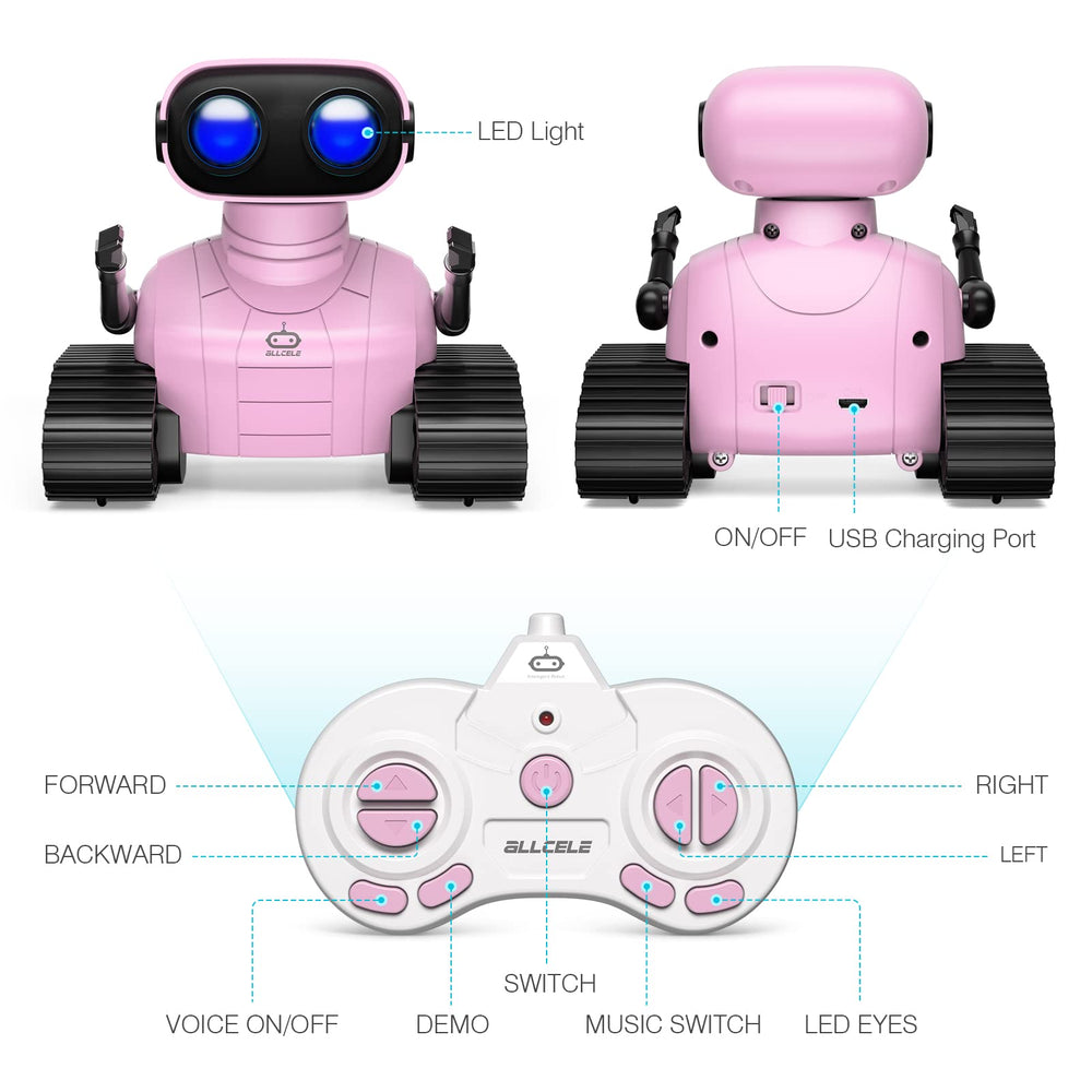 ALLCELE Girls Robot Toy pink rechargeable battery for longer play