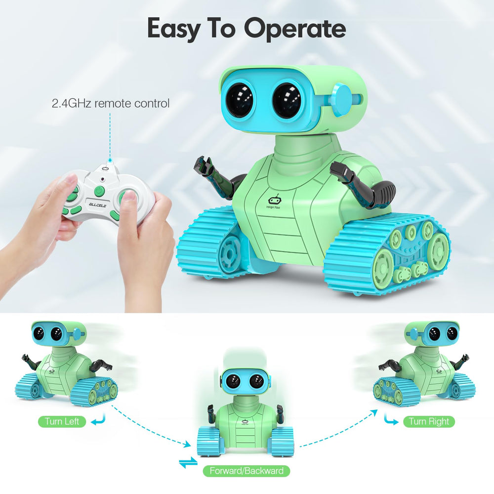 ALLCELE robot toy remote control in action guiding movement across rooms