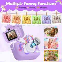 Alotwan Kids Camera Unicorn battery delivers up to 3 hours of play after charge.