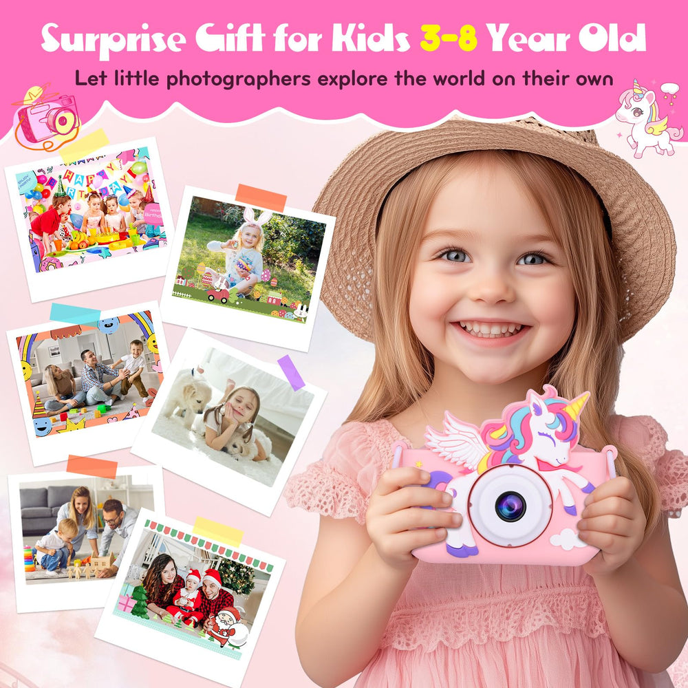 Alotwan unicorn kids camera pink with lanyard ready for travel