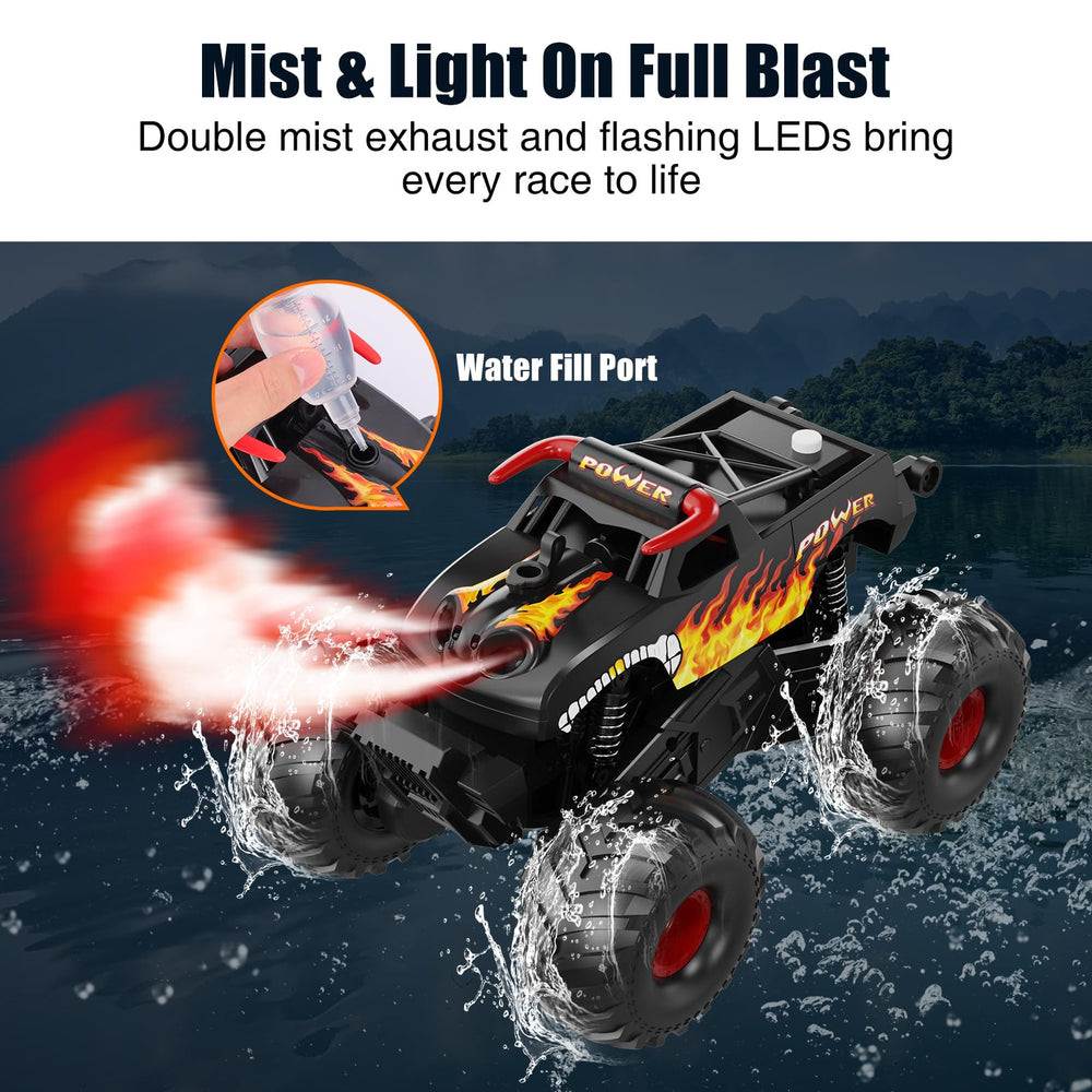 Alotwan Monster Truck LED headlights enhance dusk racing visibility.