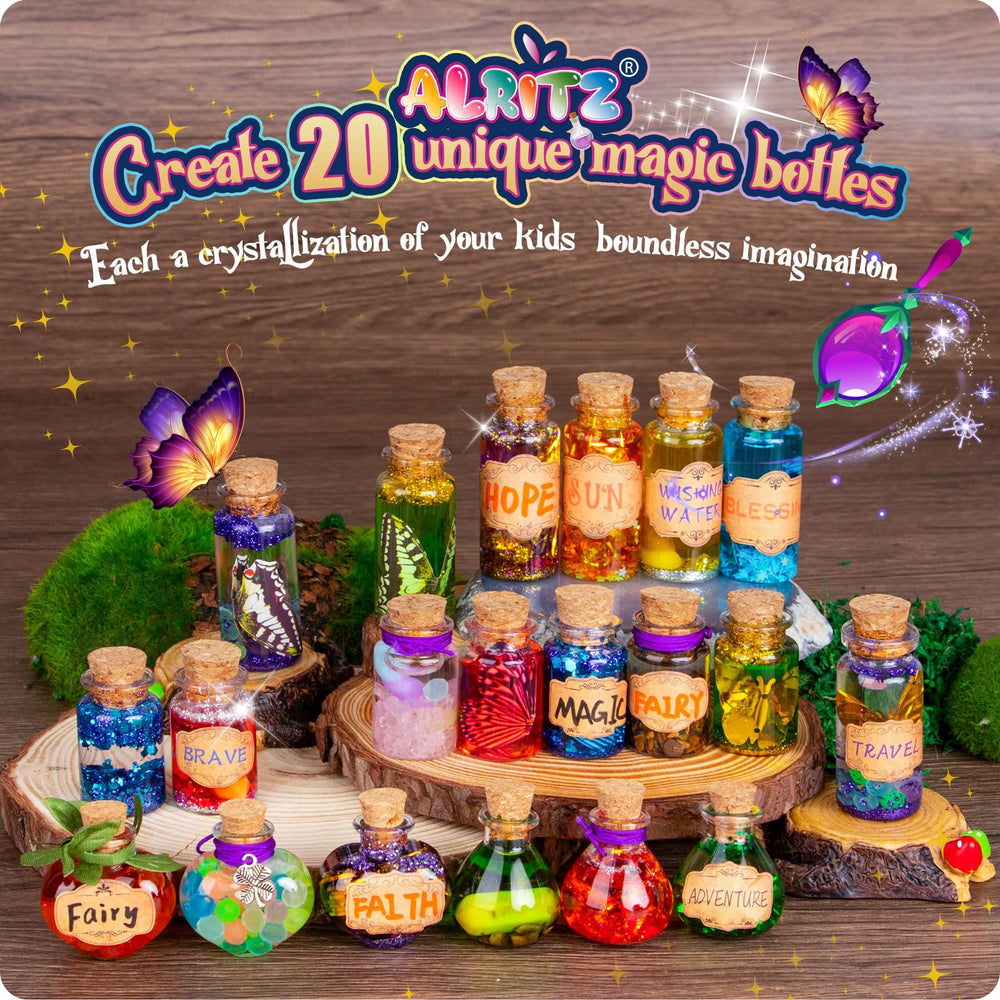 Alritz Fairy Potions Kit contents spread ready for crafting 20 bottles and tools