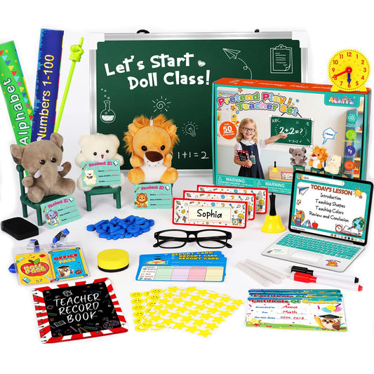 Alritz pretend play teacher set dolls - three animal friends as students for imaginative classroom play
