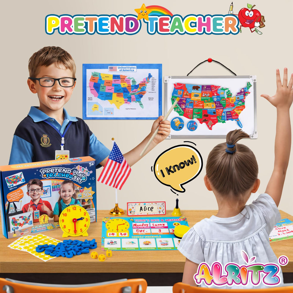 Alritz learning clock aids time-telling practice during imaginative lessons.