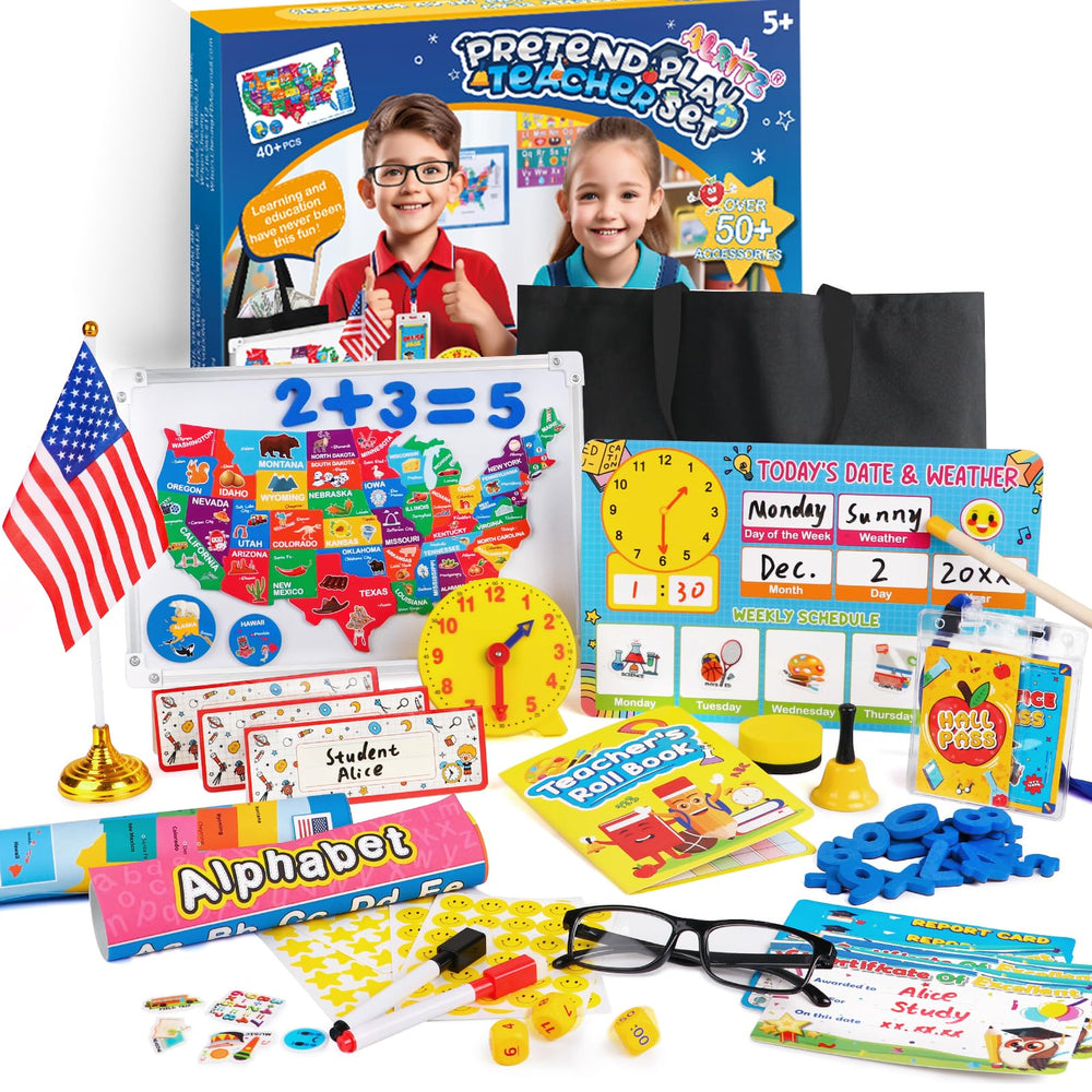 Alritz pretend teacher map puzzle on the whiteboard supports geography exploration and interactive learning.