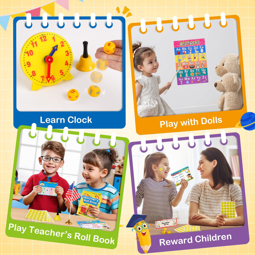 Alritz posters promote literacy and basic concepts within a pretend lesson space.