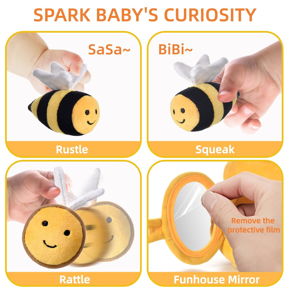 Alsatic beehive with rattle and crinkle textures for sensory delight.