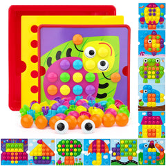 AluAbi Button Art Toys mosaic pattern cards for color matching and fine motor skill practice.