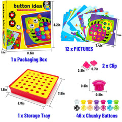 Mushroom nails securely snap onto the board to inspire pattern building.