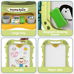 Amagoing easel double-sided magnetic board for chalk and dry erase learning.