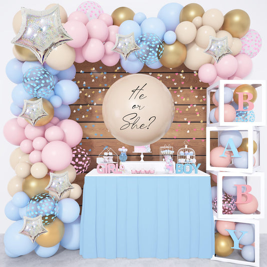 Amandir 164pcs gender reveal boxes create a coordinated party backdrop