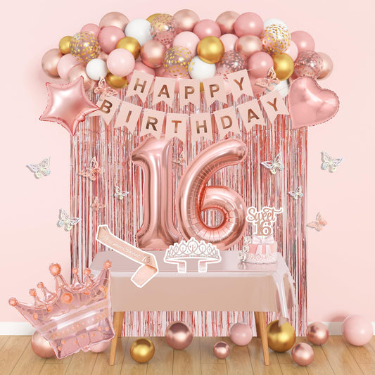 Amandir rose gold foil number 16 balloon, ideal centerpiece for photos and cake-cutting moments